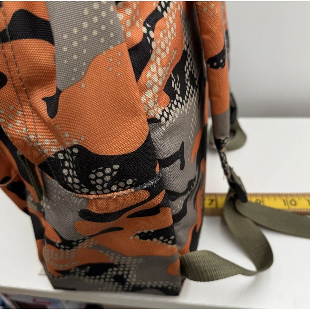 LL‎ Bean 90s Deluxe Backpack Orange Camo Reflective Outdoors School Vintage EUC